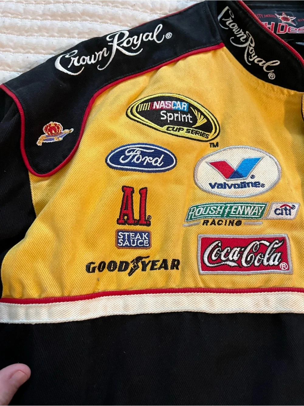 Nascar Crown Royal Black and Yellow Racing Bomber Jacket Jamie McMurray XL